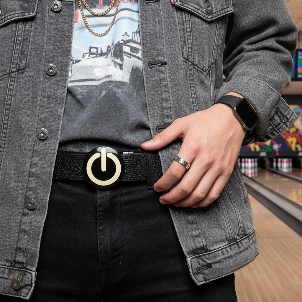Men Women Teen Fashion Belt Buckle Emoji Retro Black Metal Power Button On Off