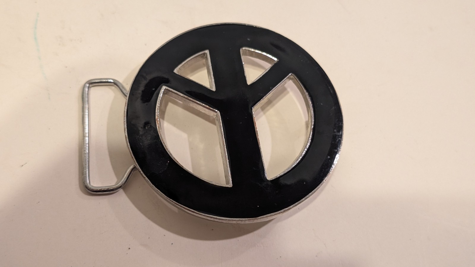 Vintage Style Black & Silver Peace Sign Belt Buckle Hippie Punk Emo Y2K