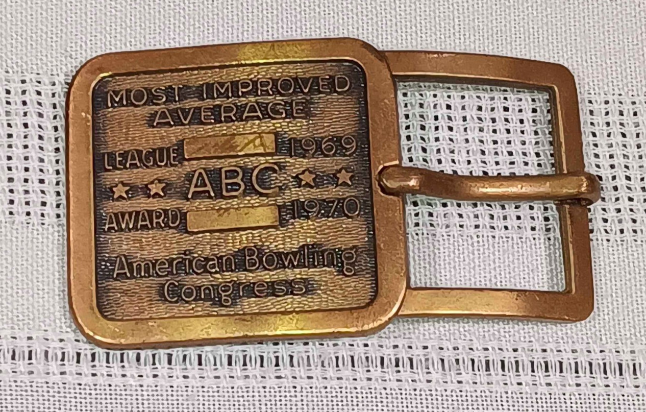 Vintage American Bowling Congress ABC Most Improved Average Brass Belt Buckle