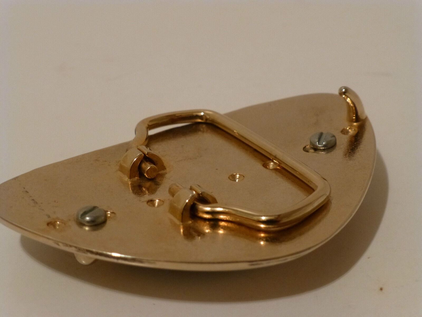 Vintage Agate Polished Stone Belt Buckle Goldtone & Black (SZ2