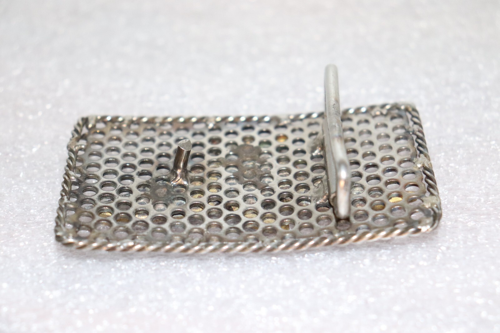 Industrial Brass Mounted Eagle on Perforated Steel Belt Buckle