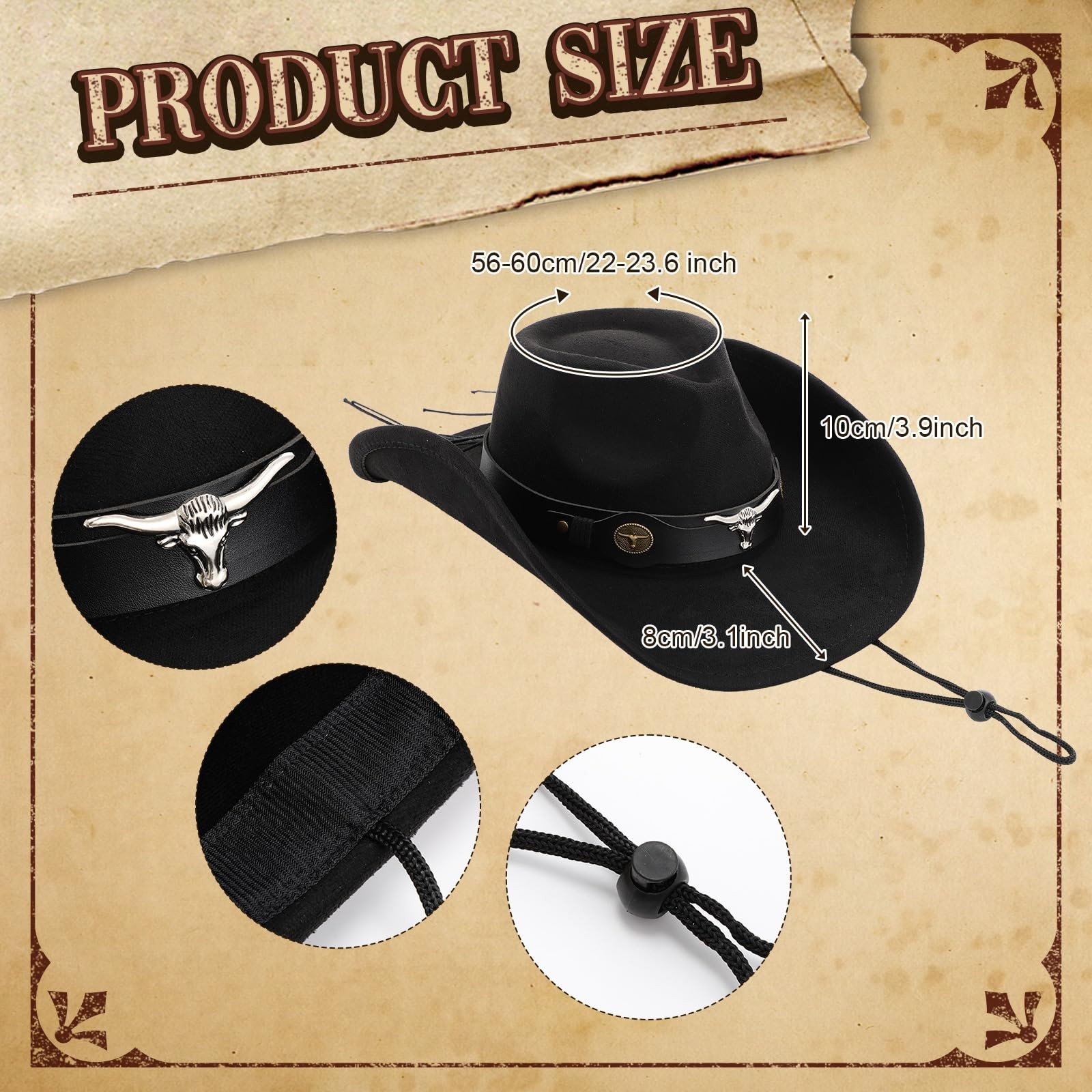 Chicingyou Western Cowboy Hat Leather Belt for Men 31-34&Prime; Waist, Black