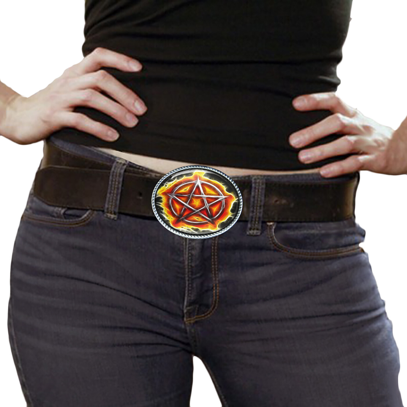 Fire Pentagram Belt Buckle – Gothic Occult Men Women Handmade Gift – 328