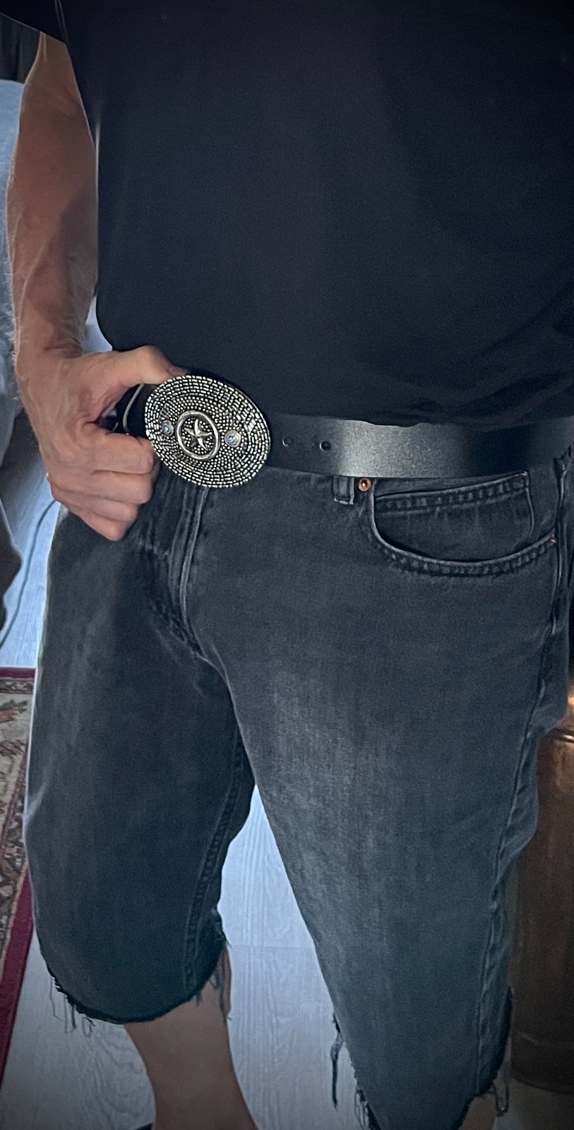 “Lone Star Reliquary” Belt Buckle Handmade 4×3 Leather back OOAK Darren McNeese