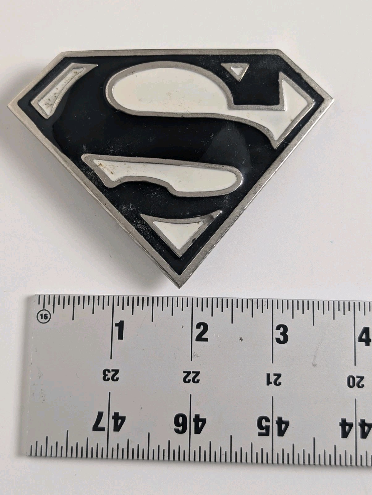 Superman Belt Buckle Black & Silver Enamel Shield Logo DC Comics Superhero