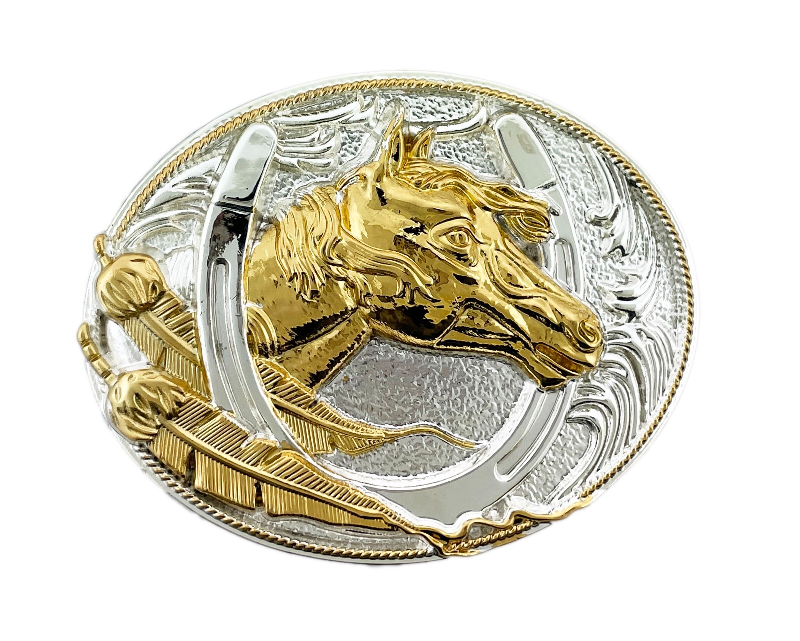 Horse Feather Belt Buckle Men Women Western Cowboy Rodeo Gold Silver Metal Skull