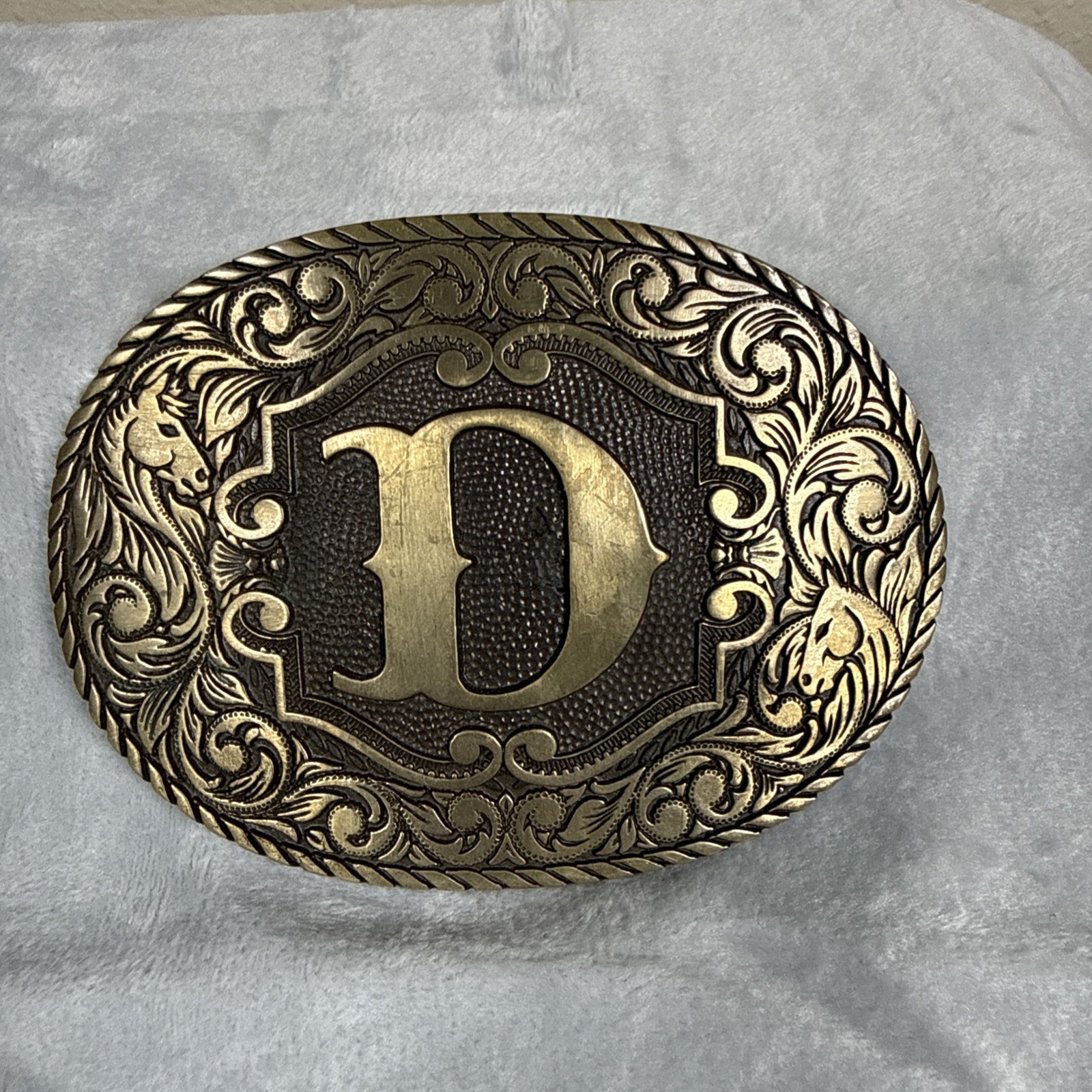 Award Design Medals Vintage Solid Brass Initial D Western Belt Buckle