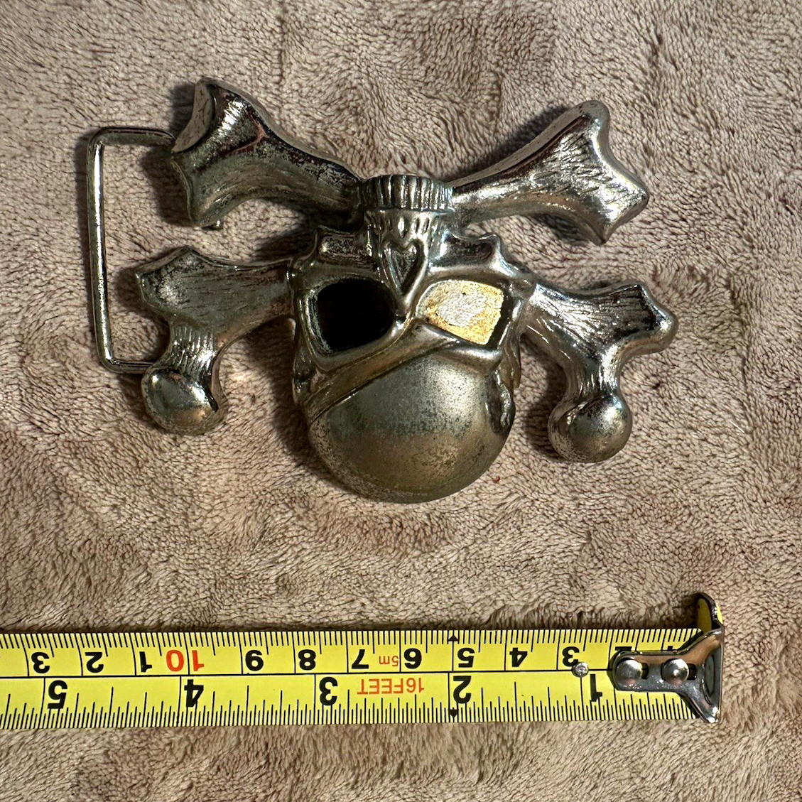 Men&rsquo;s Skull & Crossbones Western Metal Belt Buckle, Silver Tone, 1.5 in