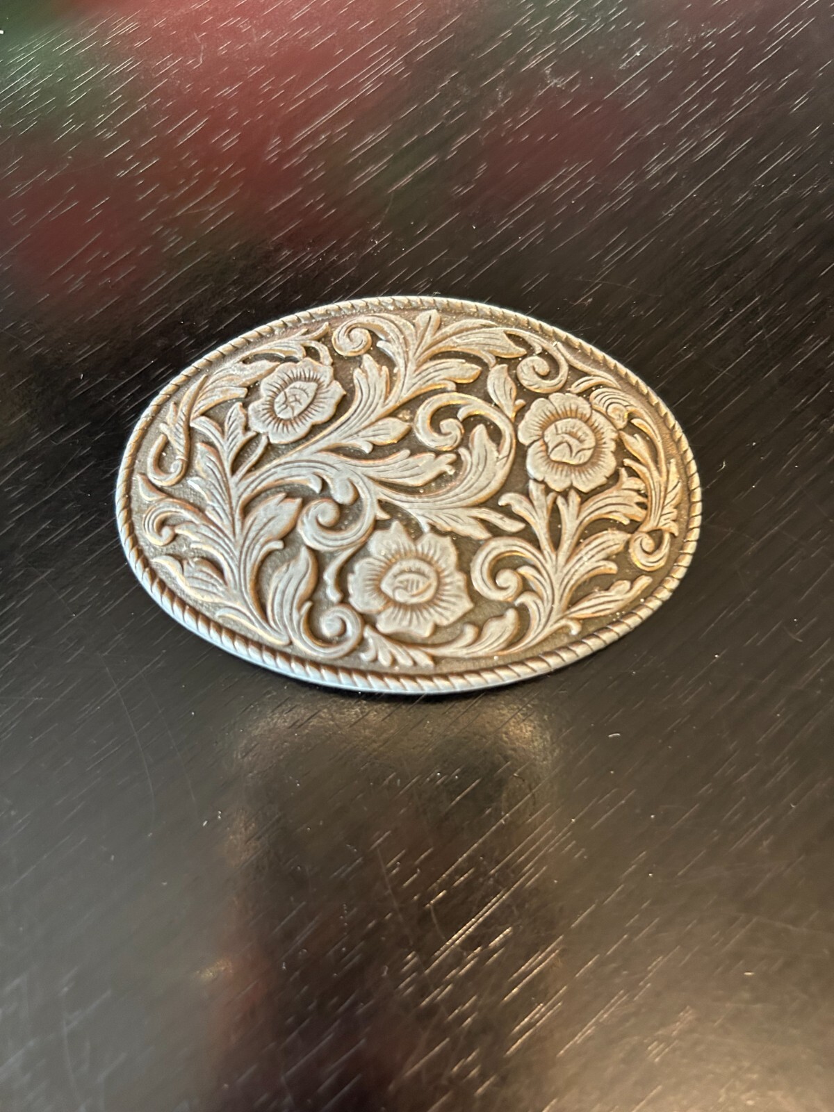Vintage Collectible Flowers and Swirls Metal Belt Buckle
