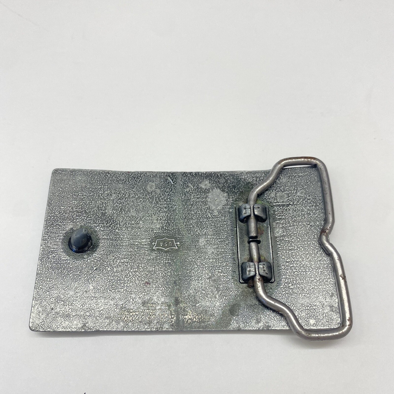 Excel Belt Buckle Metal Pewter tone Raised Lettering Made in USA Vintage