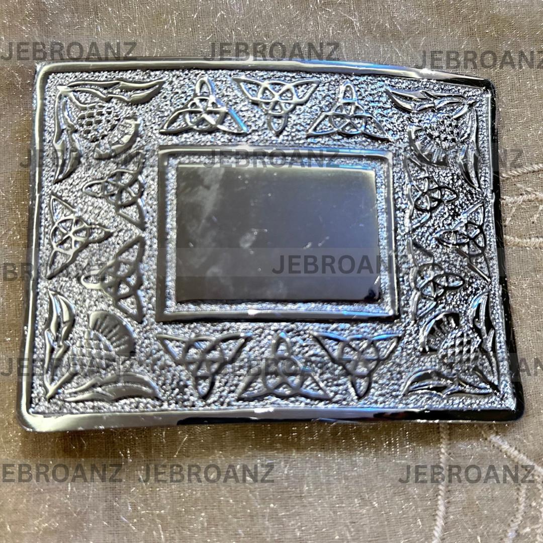 Mens Scottish Celtic Knot thistle Mirror Design Belt Buckle for kilts highland