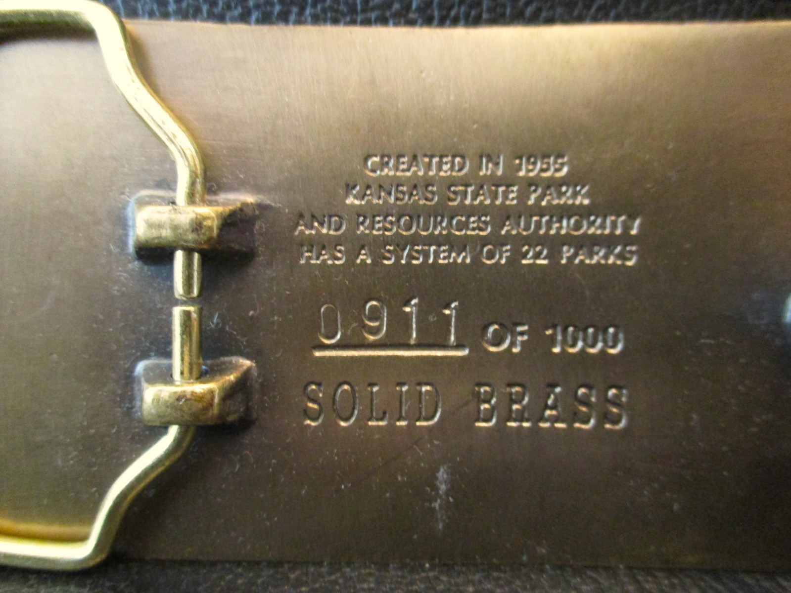 Kansas State Parks & Resources Authority Logo 1987 Park It Belt Buckle Brass LE