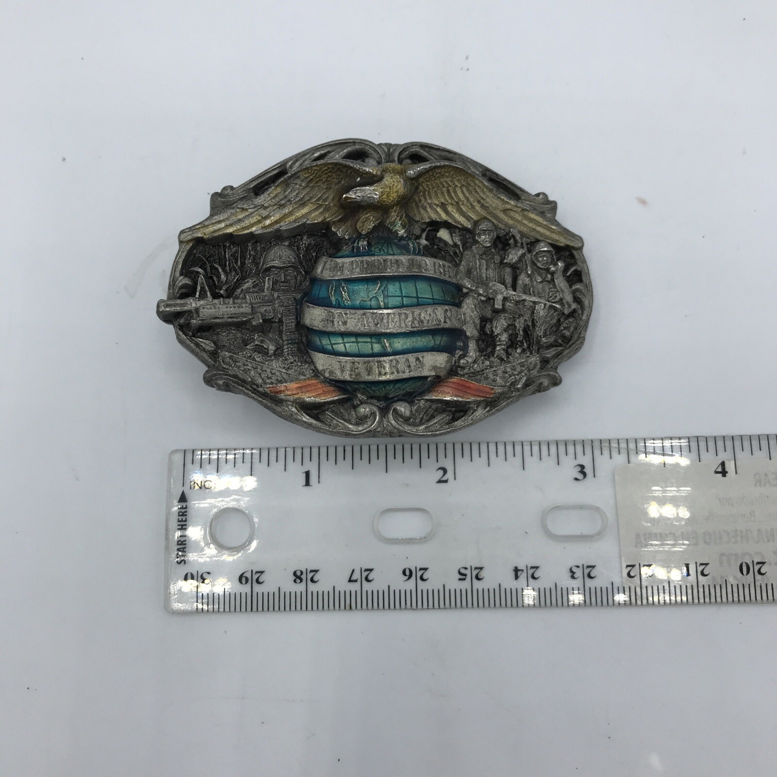 Vintage 1986 Proud to Be An American Veteran Belt Buckle Made in USA Bergamot