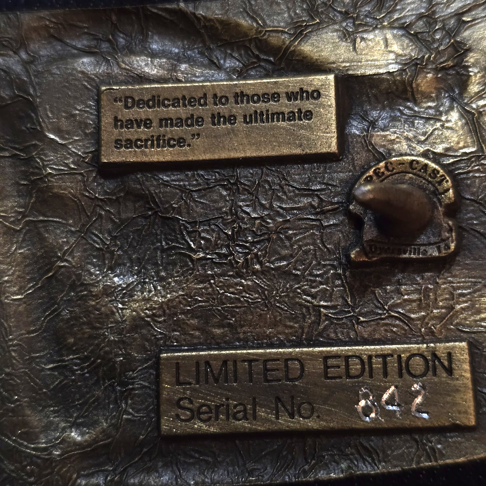 Iowa Firefighters Memorial Belt Buckle Brass Limited Edition Serial No. 842