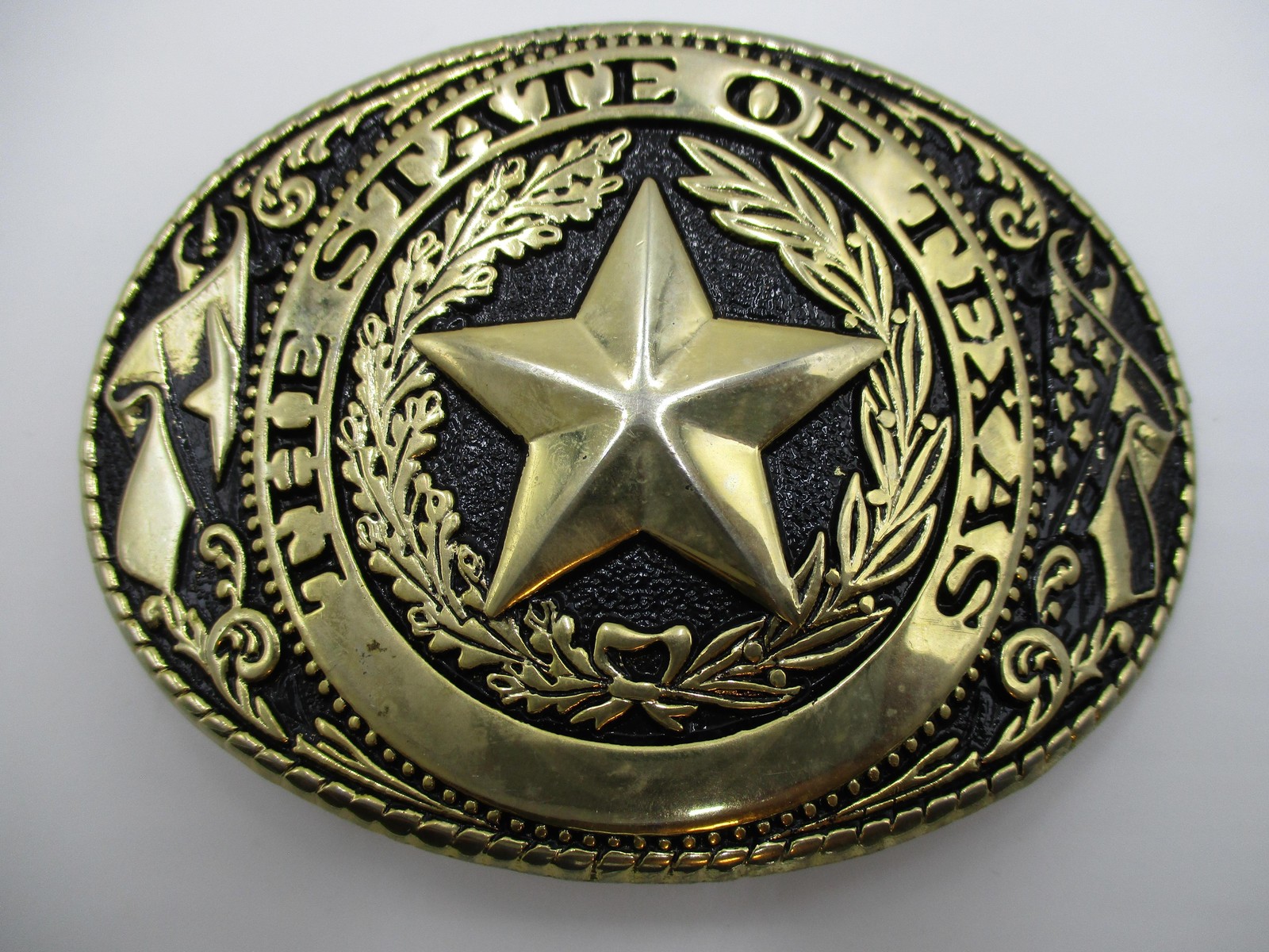 Vintage State Of Texas Belt Buckle Mens Gold 1.5&Prime; Metal Oval Star Western Cowboy
