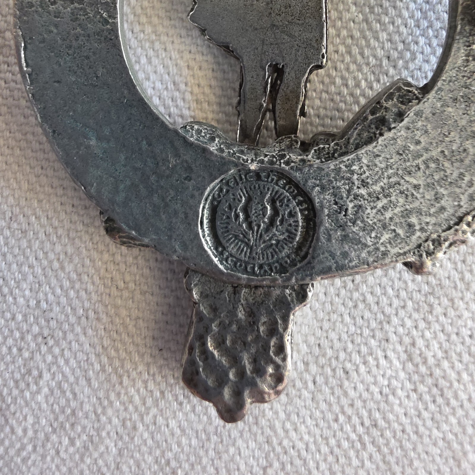 Rectangle Pewter Clan Belt Buckle w/ Pewter Gaelic Piper Crest Pin (Removeable)