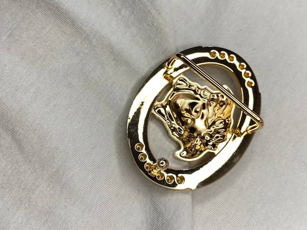 Gold Medusa Head Belt Buckle Black Greek Key Crystal Oval
