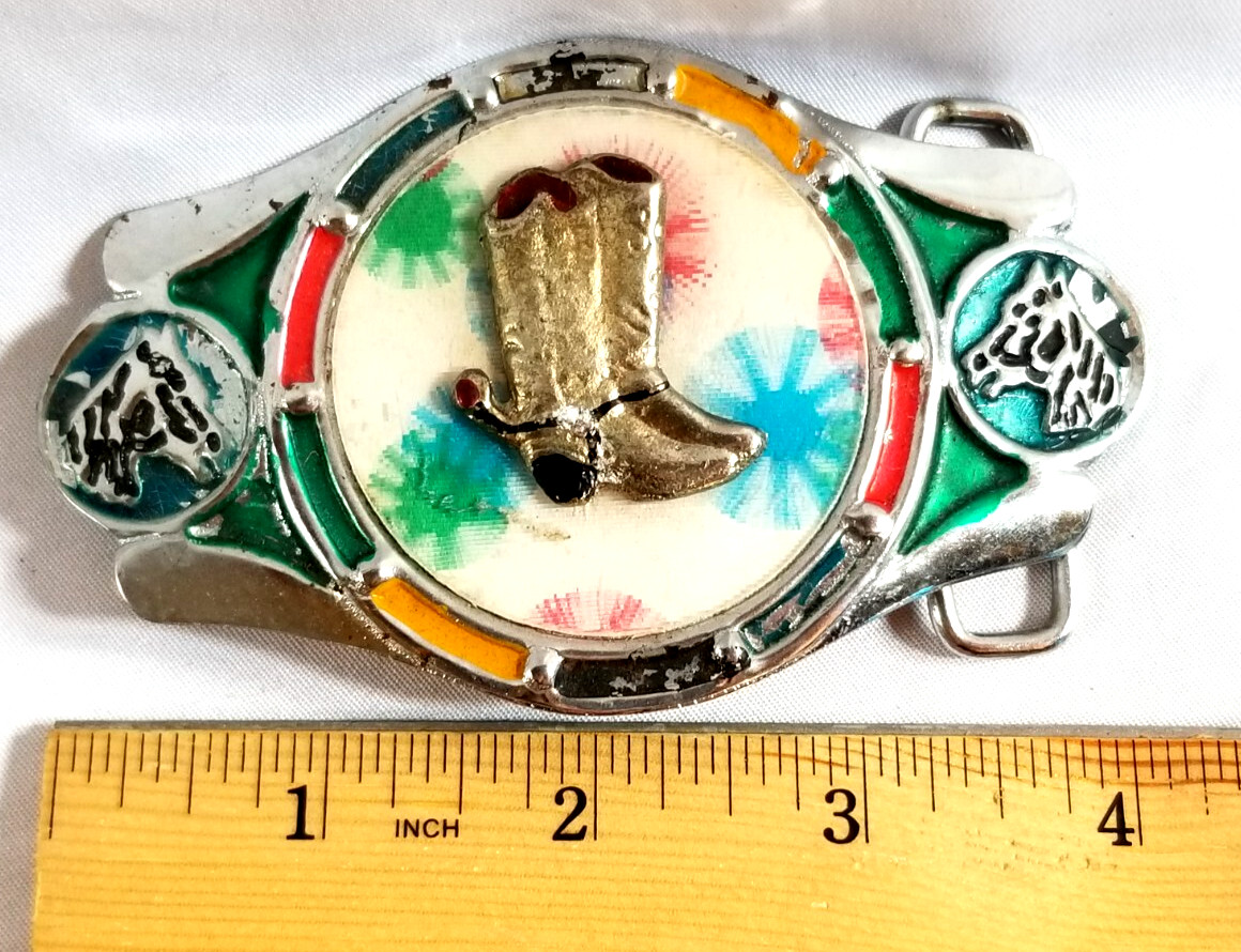 VTG 1970s Imperial Hebillas Belt Buckle Western Rodeo Cowboy Boots Spurs Horses