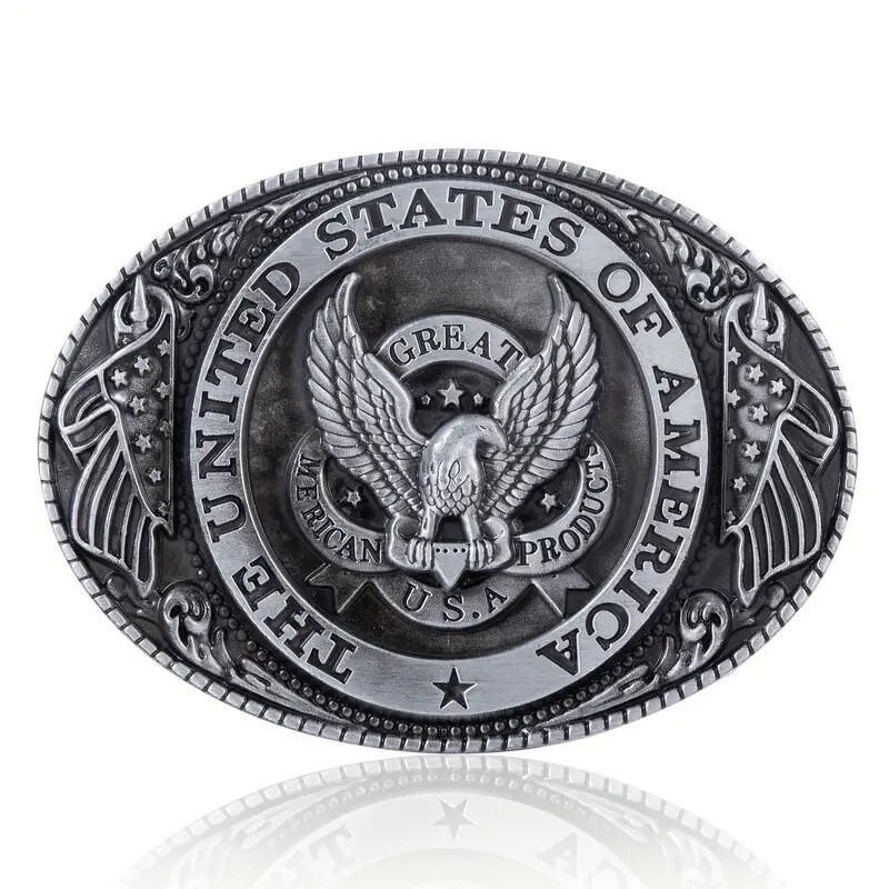 United States of America Bald Eagle Belt Buckle, Flag, USA, Antique Silver Tone
