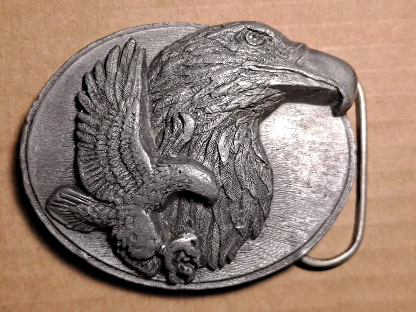 Vintage 90s Siskiyou Eagle Western Cowboy Belt Buckle Pewter 1990 USA