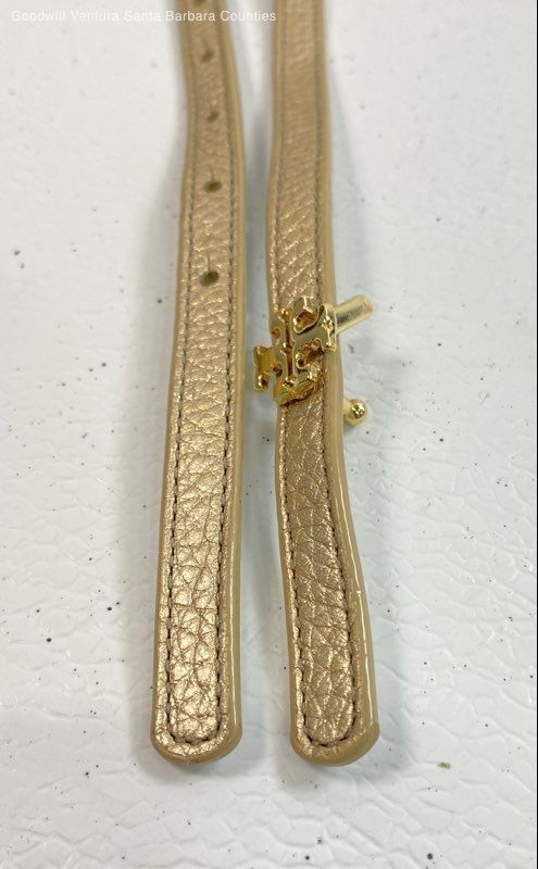 Tory Burch Reversible Logo Skinny Belt In Gold And Silver