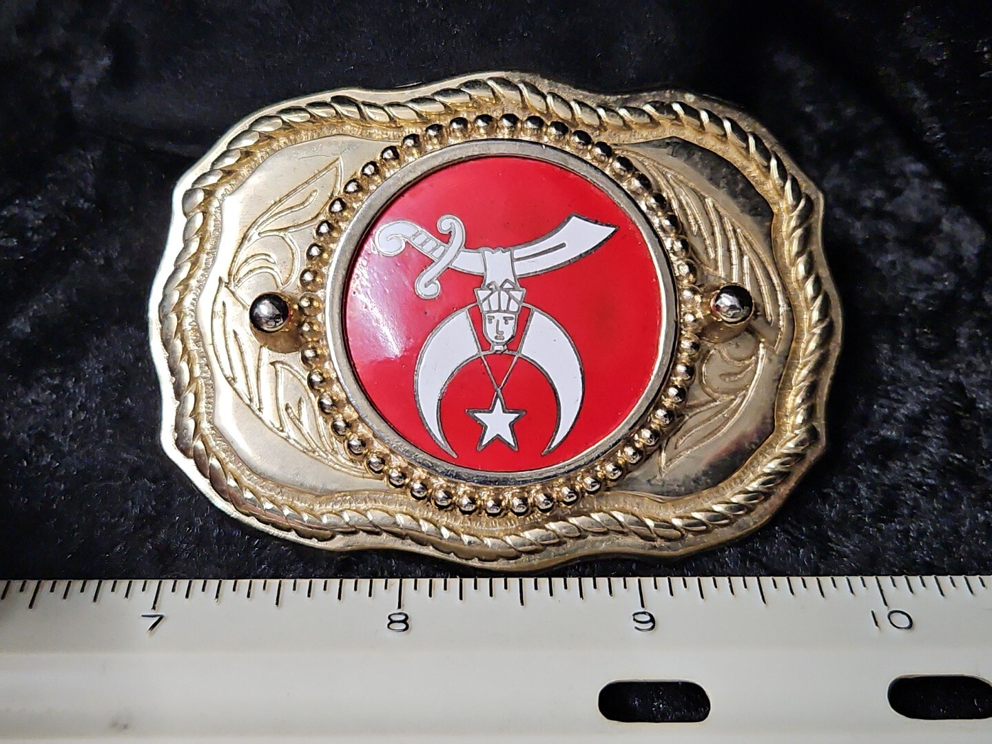 SHRINER Vintage GoldTone Red/White Star Sword Belt Buckle