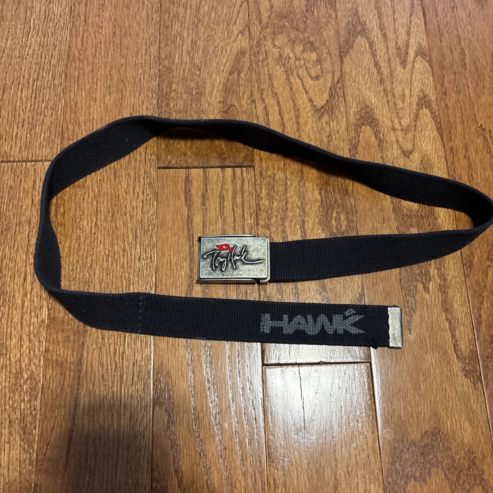Vintage Tony Hawk Black 36&Prime; Web Belt Metal Buckle Red Hawk Skateboarding