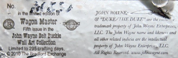 QK28176 *NOS* 2010 BRADFORD EXCHANGE **JOHN WAYNE – WAGON MASTER** BUCKLE