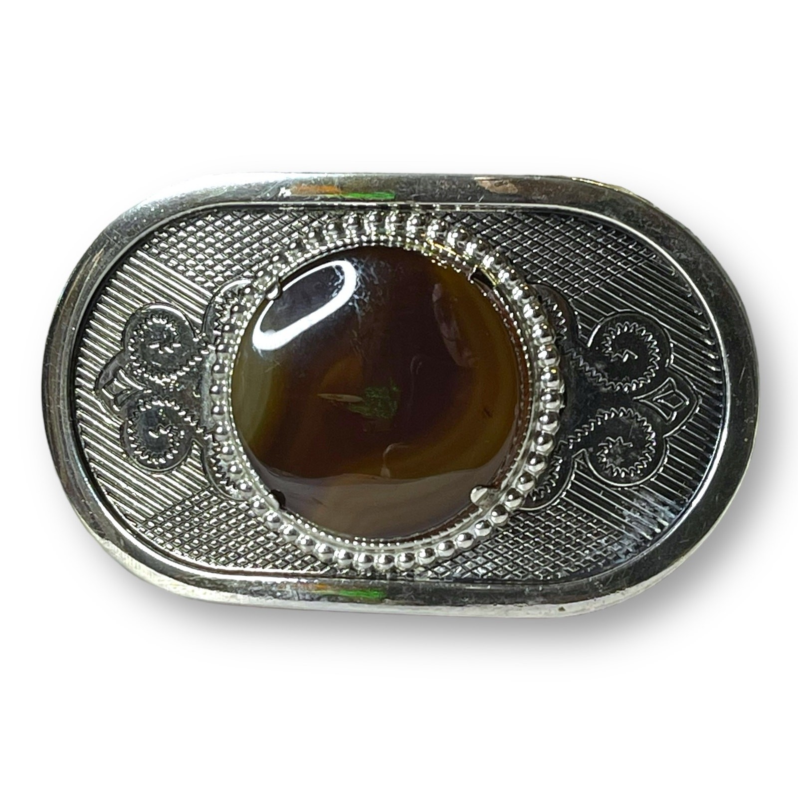 Western Belt Buckle Silver Tone Brown Multicolored Gemstone Cowboy Cowgirl