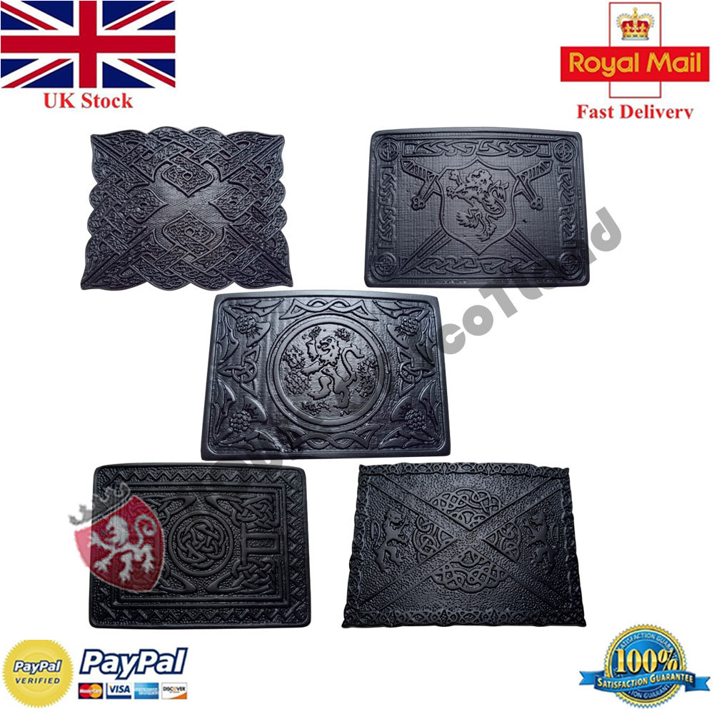 HS Men’s Scottish Kilt Belt Buckle Jet Black Celtic Knot Buckles Lion Rampant