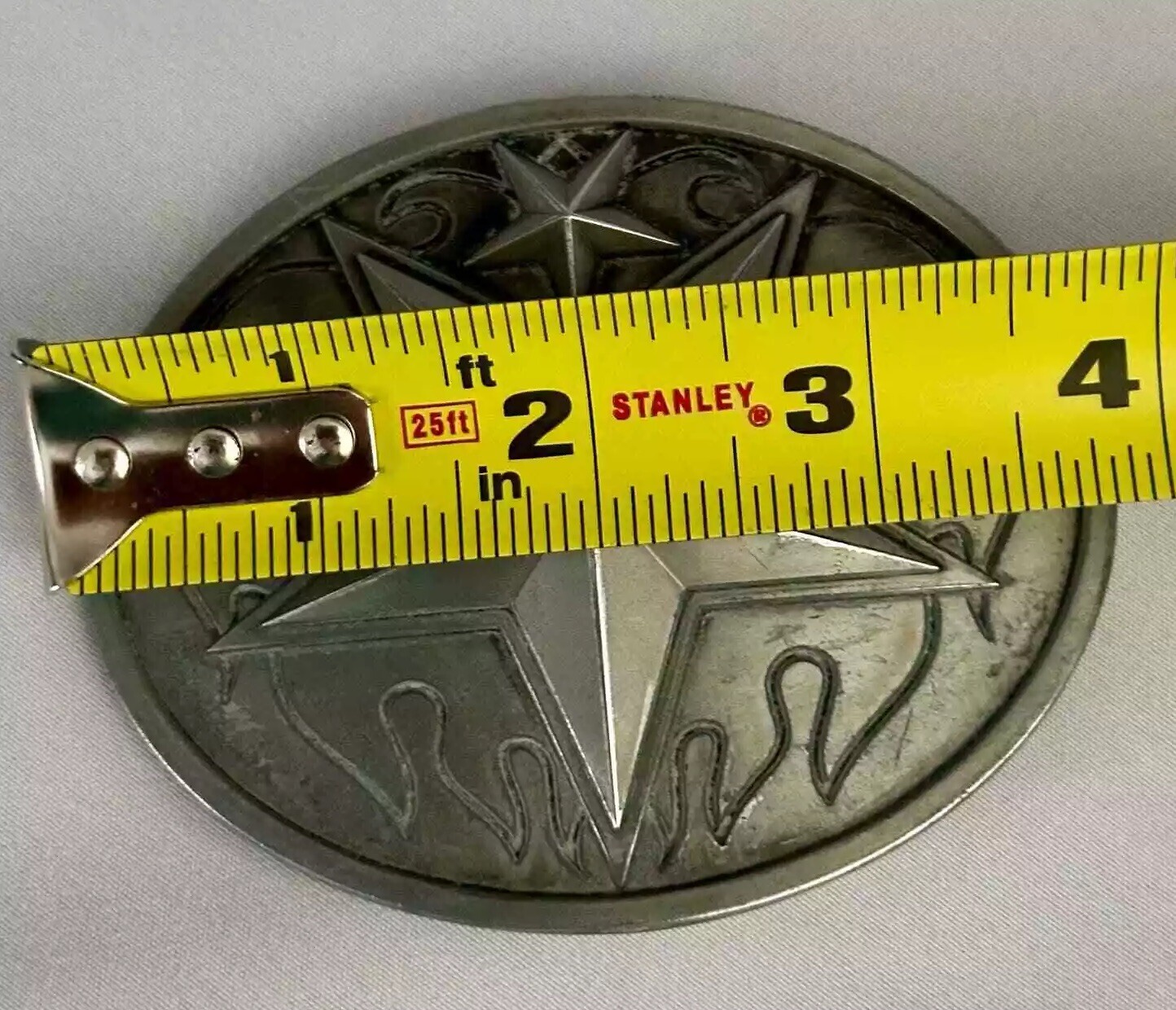 Western Stars Flames Belt Buckle Cowboy Cowgirl Statement Vtg 90s Silvertone