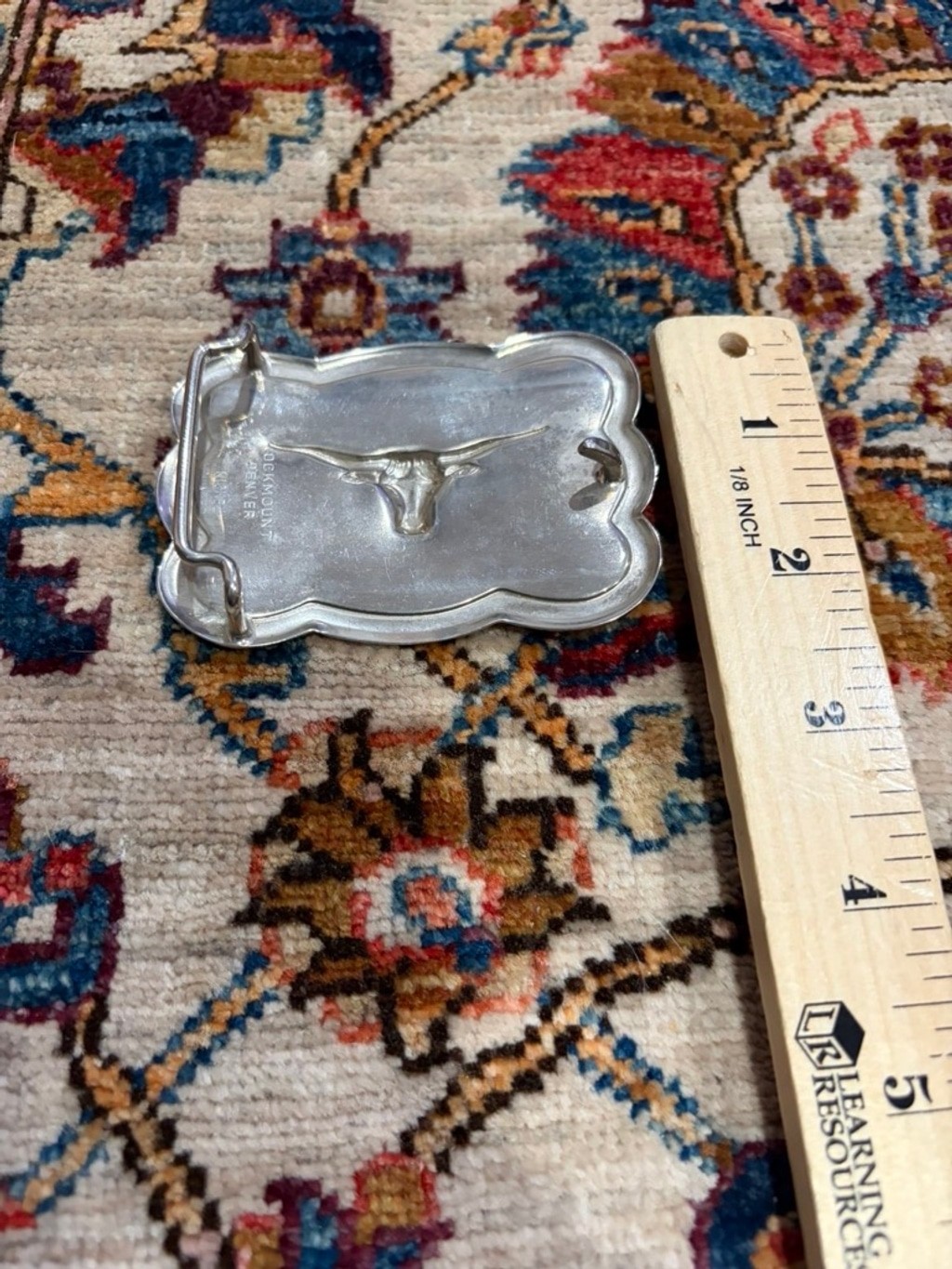 Vintage Rockmount Denver Longhorn Belt Buckle Silver Tone Made USA