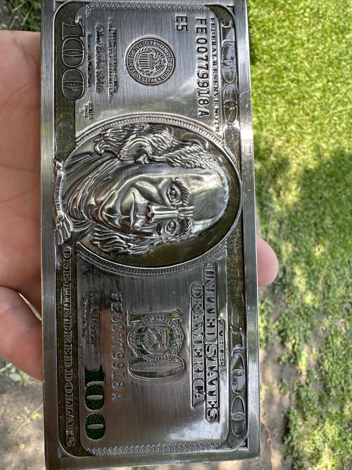 Chrome Metal US $100 Dollar Bill Novelty Belt Buckle Pieces of Flare
