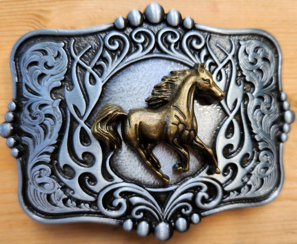 NEW 3-D RUNNING HORSE BRONZE ANIMAL RODEO COWBOY WESTERN BELT BUCKLE