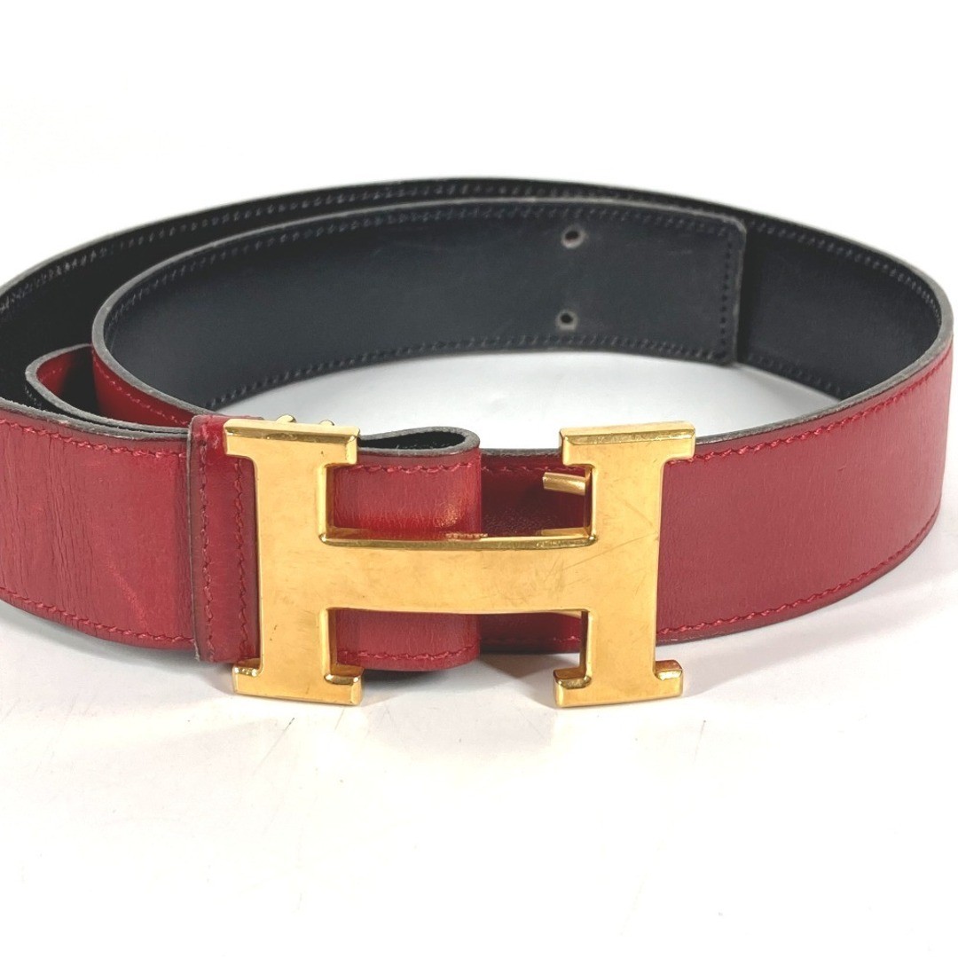 Hermes H Belt Vintage Buckle Leather G Engraved Red Black