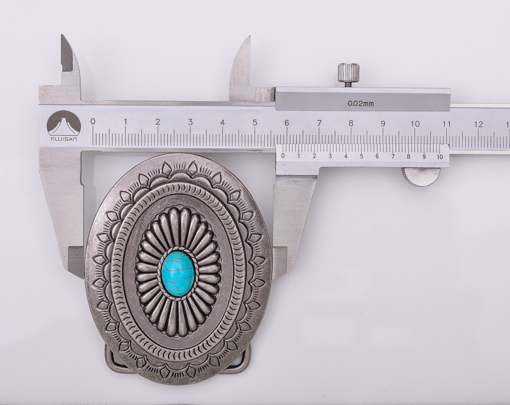 Vintage Charm Southeast Indian Ethnic Flower Turquoise Leather Belt Buckle Huge