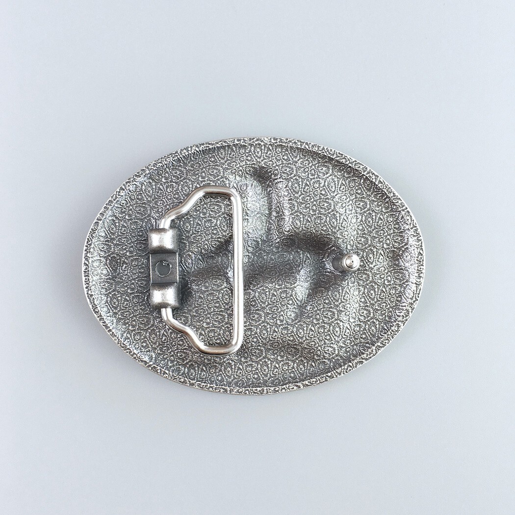 Vintage Silver Plated Rodeo Cowboy Western Oval Belt Buckle Boucle de Ceinture