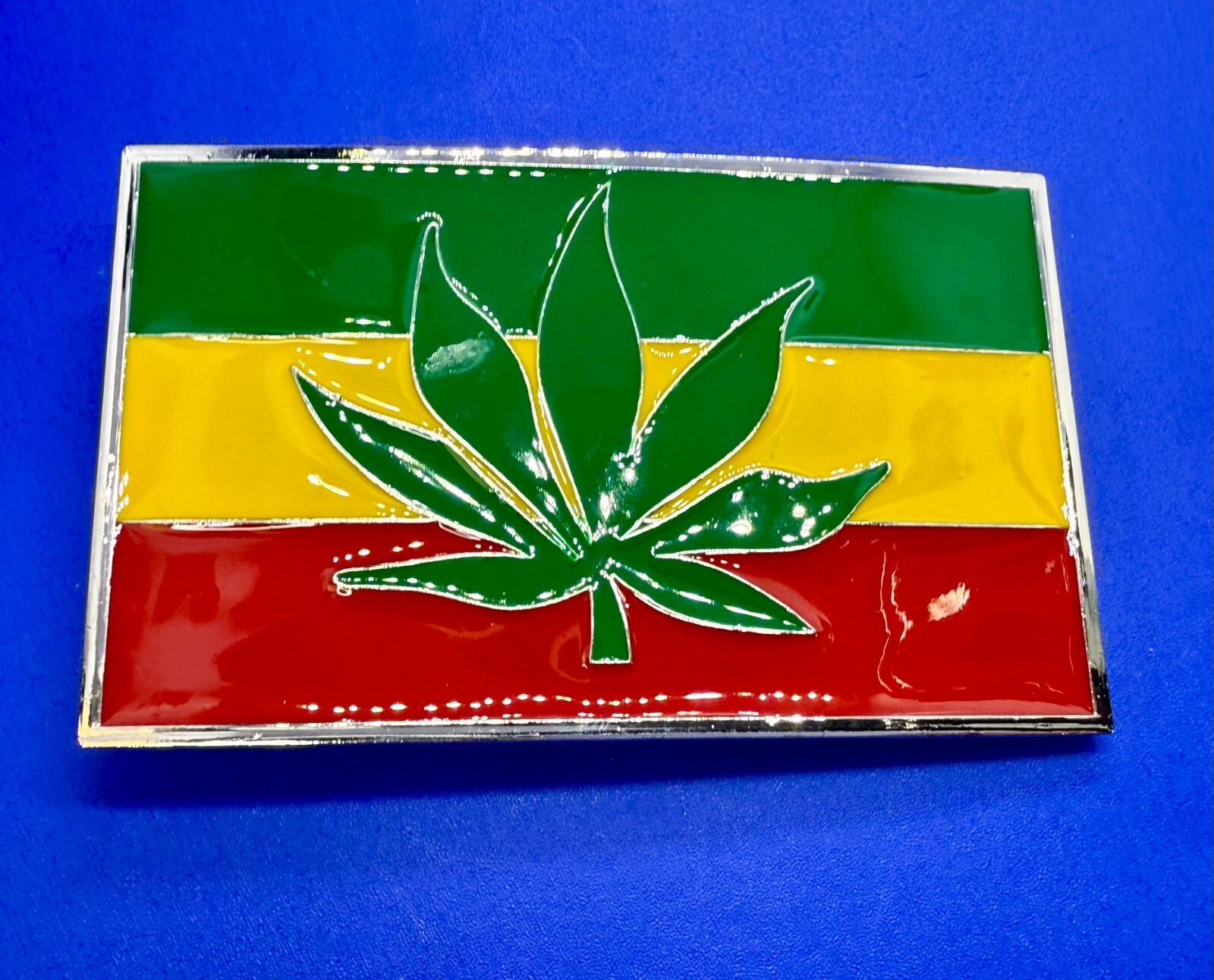 Rastafarian Flag Marijuana Cannabis Pot Leaf Weed Enameled Belt Buckle