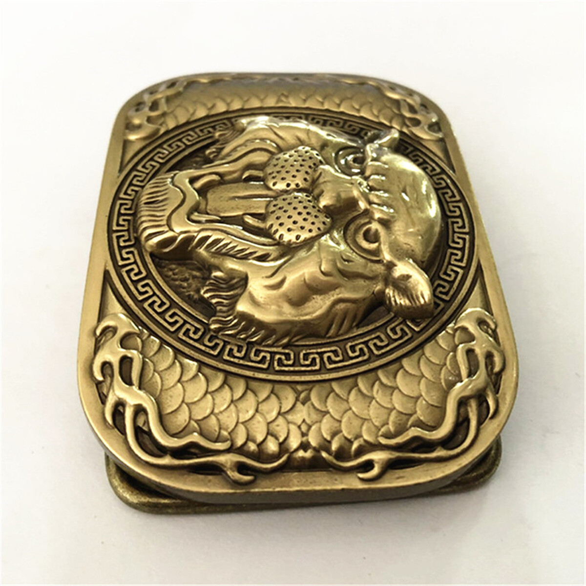 Roaring Tiger Head Belt Buckle Pure Brass Shiny Vintage Antique Western Cowboy
