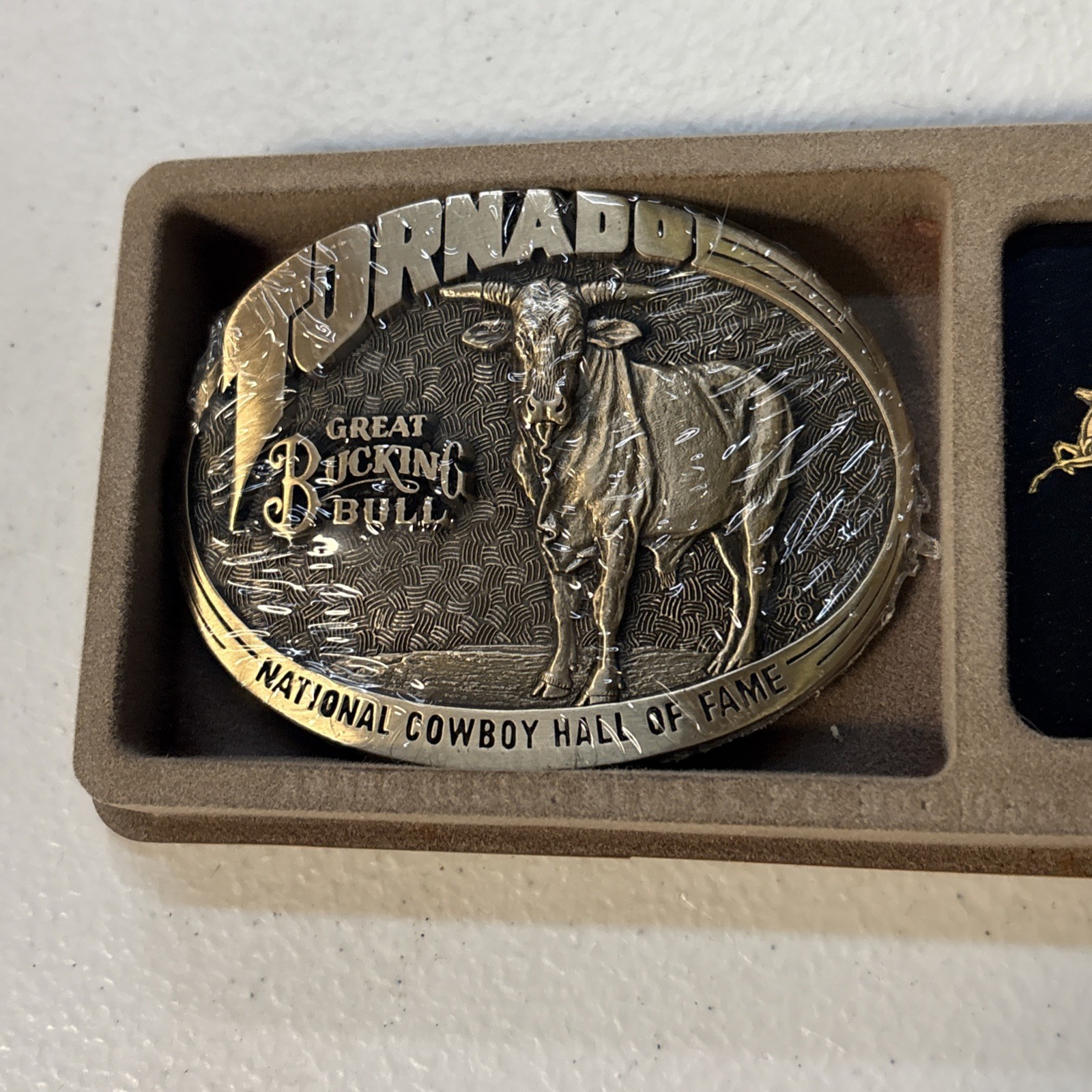 Tornado Great Bucking Bull Brass Belt Buckle National Cowboy Hall of Fame