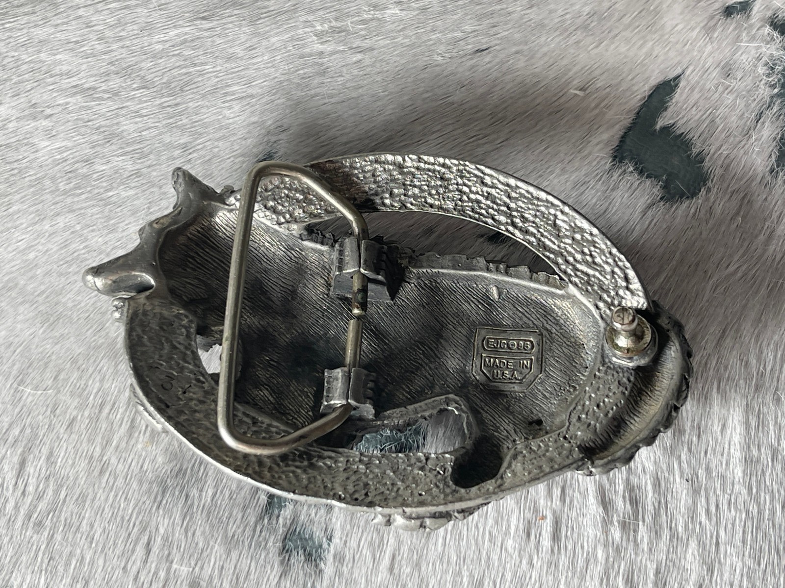 Vintage EJC Belt Buckle 4.25 x 2.75 in Wolf Southwestern Turq 1996 Oval 1.75