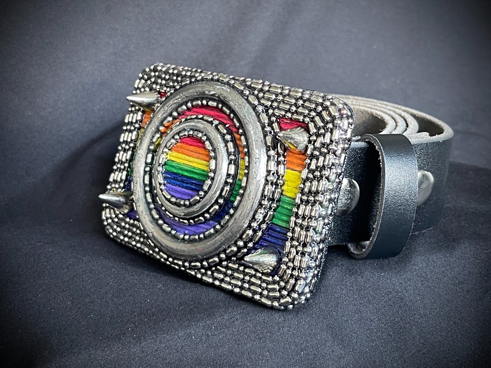 “Armor of Color” Pride Belt Buckle OOAK Rainbow Wood Inlay – Darren McNeese