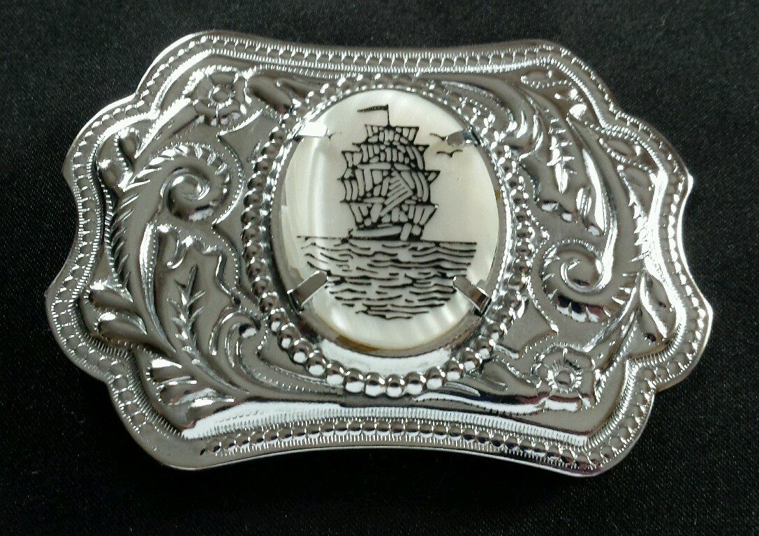 SAILING TALL SHIP RIGGED MASTED OCEAN VESSEL INSERT SILVER TONED BELT BUCKLE