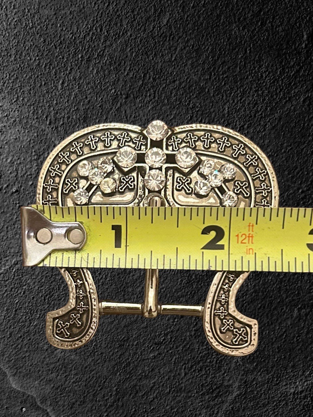 Western 3 Pcs 1” Wide Leather Belt Buckle Set With Cross & Crystals