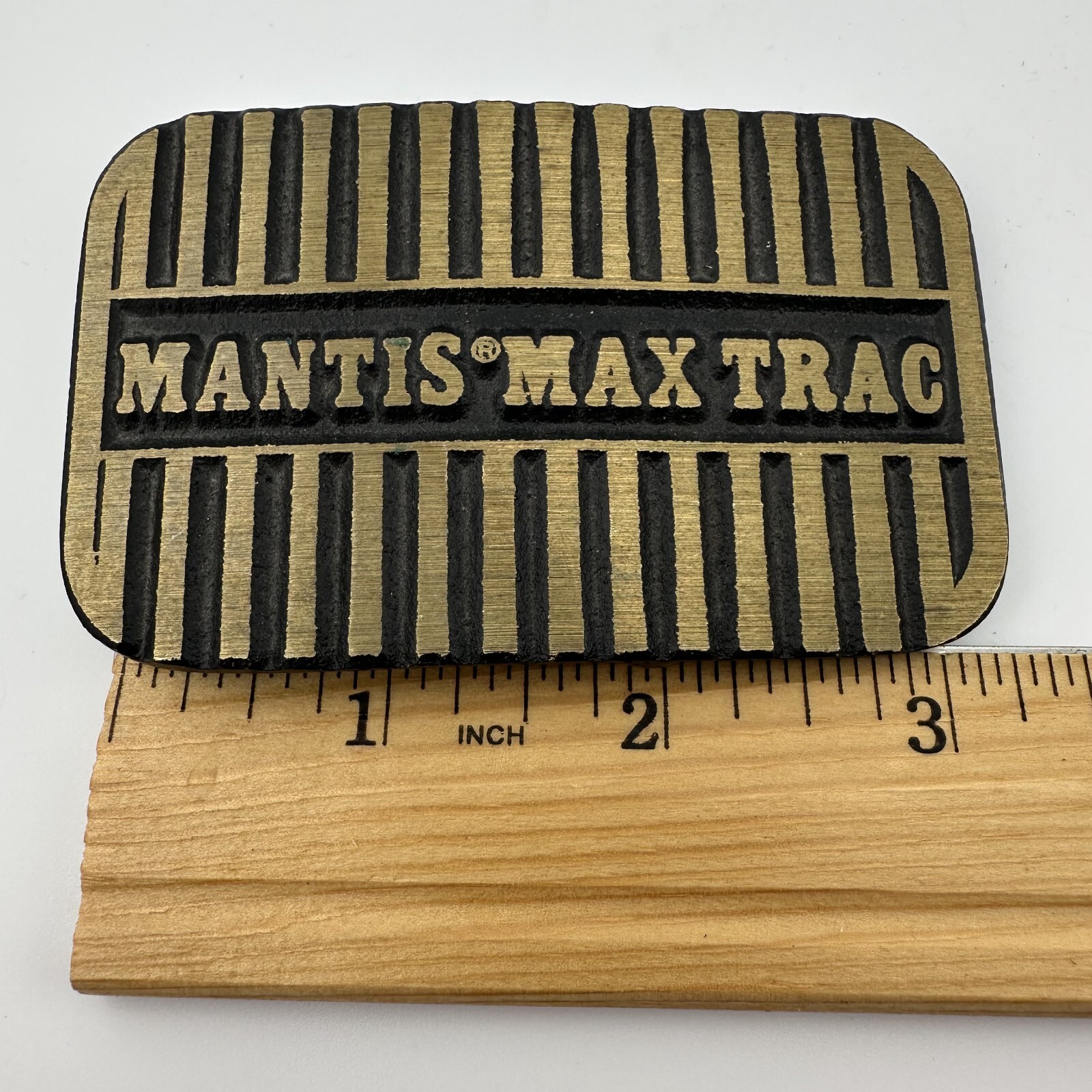 Mantis Max Trac DynaBuckle Solid Brushed Brass Belt Buckle USA Vintage 2 Inch
