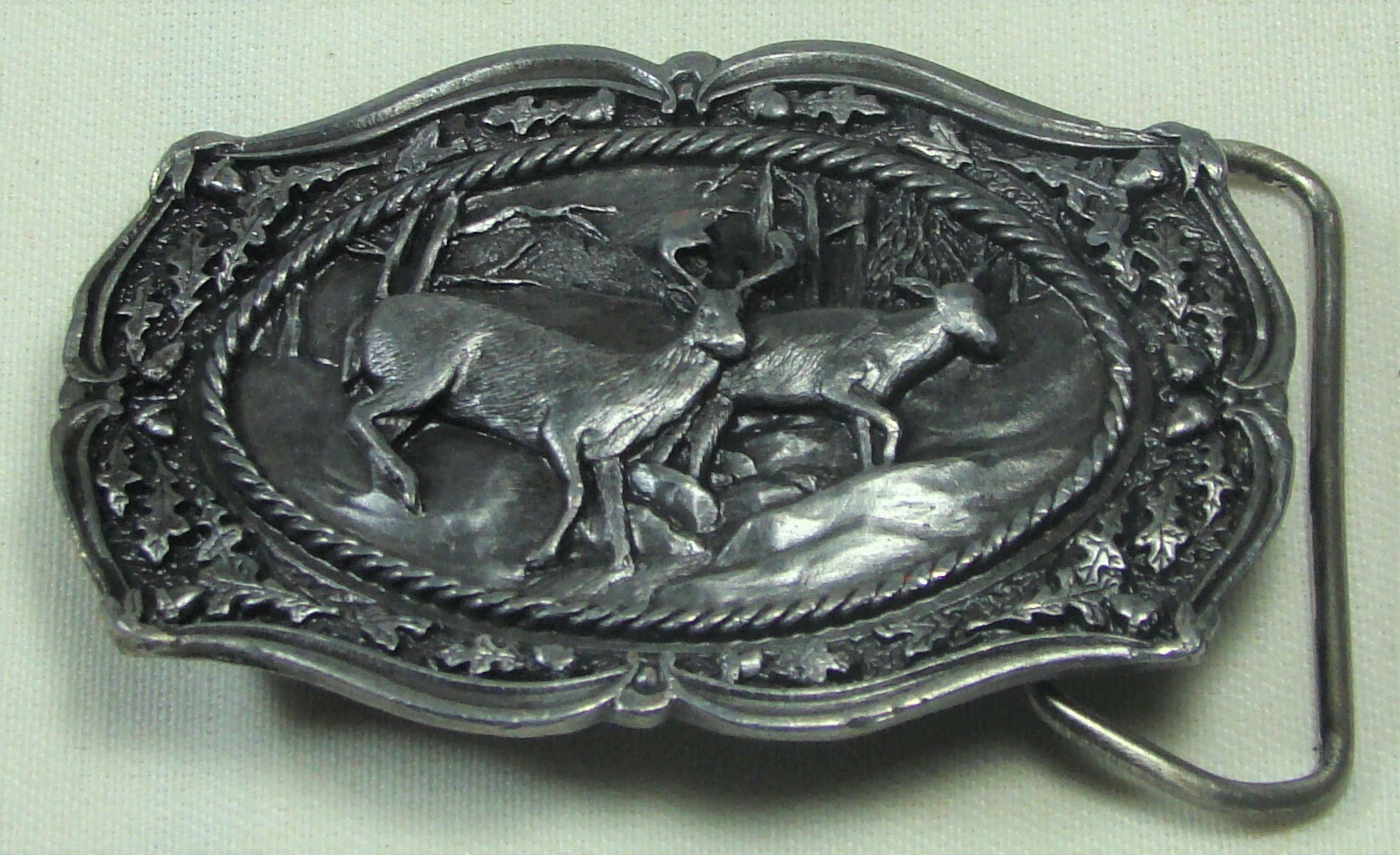 Vintage 1985 W-150 Buck & Doe Running Bergamot Belt Buckle USA