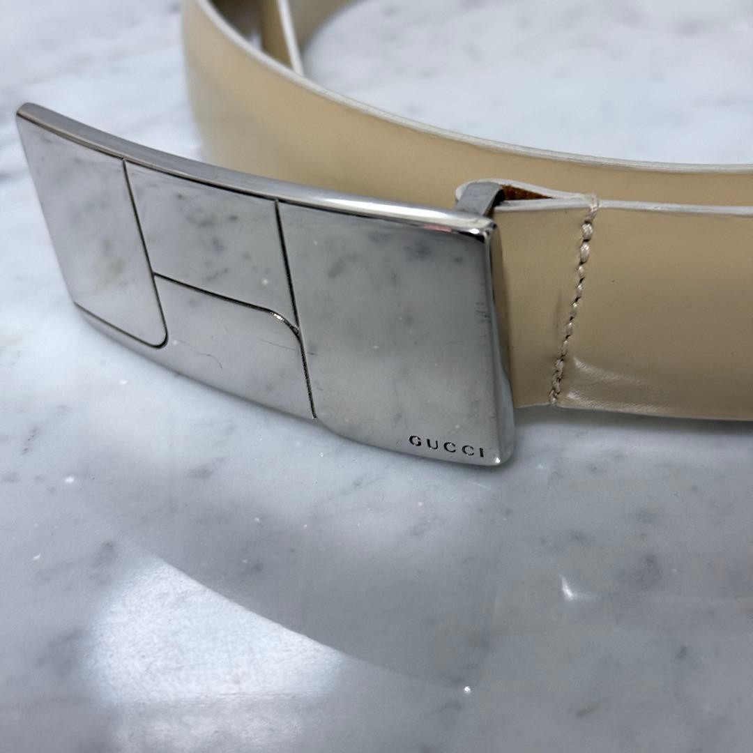 GUCCI buckle belt Logo hardware Authentic Beige Leather Made in Italy Men&rsquo;s