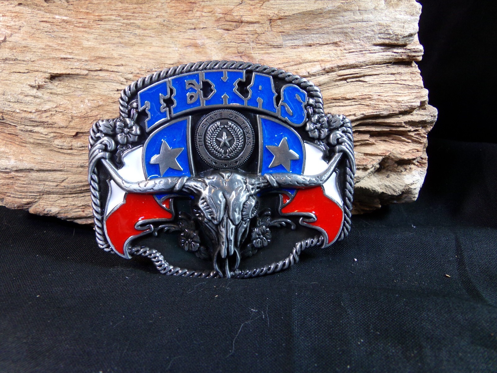 NEW Texas Western Belt Buckle, State Seal, 2 Lone Star Flags, & Long Horn Steer