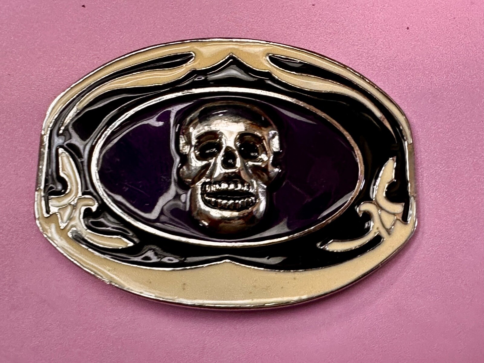 Cream & Purple Colors Skull Motorcycle Biker Large Oversized Belt Buckle
