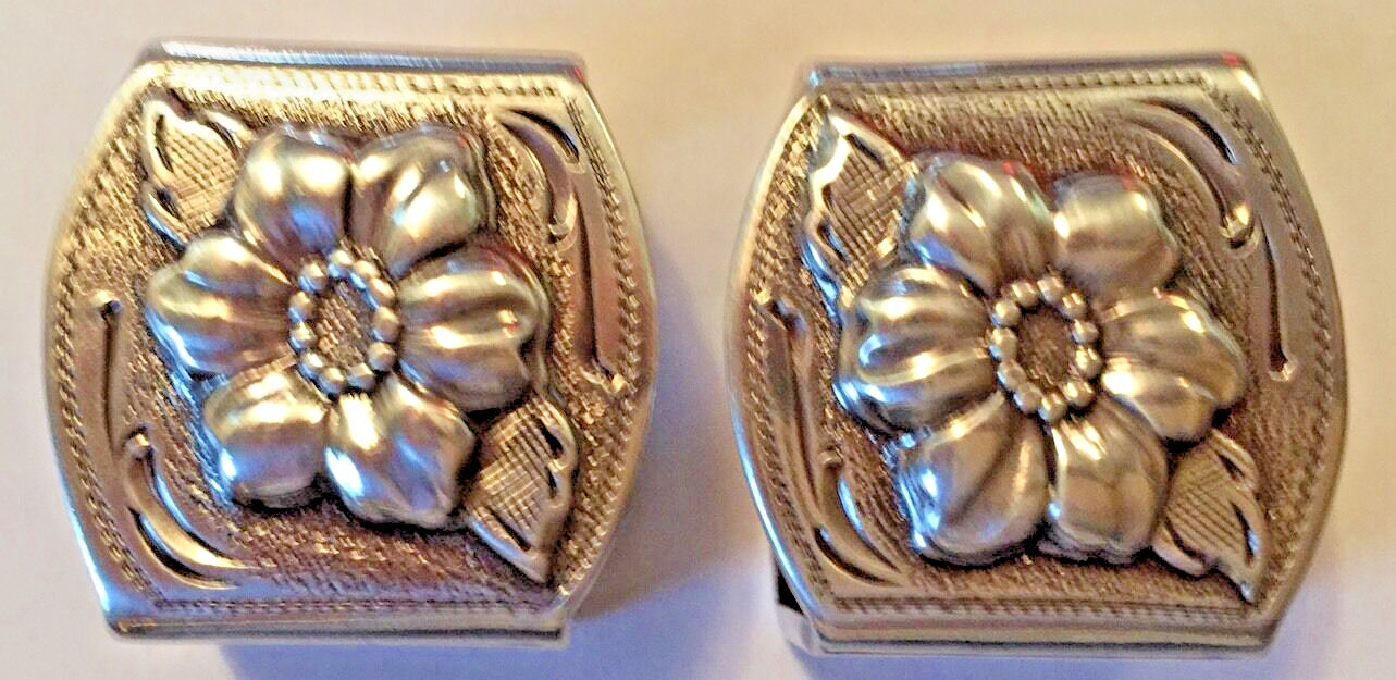 Western Rodeo Floral Silver Engraved 2 pieces Belt Keepers 1&Prime; Belt